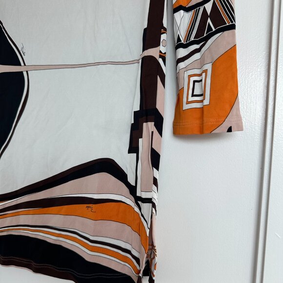 Emilio Pucci Tunic Square Neckline Allover Abstract Print 3/4 Sleeves Sz 6 - Picture 5 of 9